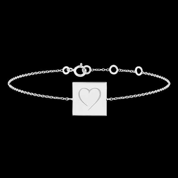 Armband mit viereckigem Anhänger mit Gravur - Weißgold, 9 Karat - Kollektion Lovely Yours - Edenly Yours