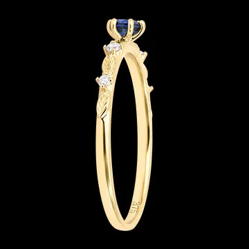 Oléane Ring – 9 karaat geelgoud, saffier en synthetische diamanten