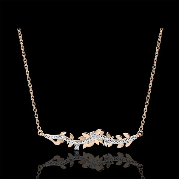 Halsketting Verrukte Tuin - Gebladerte Royal - 9 karaat roségoud met Diamanten