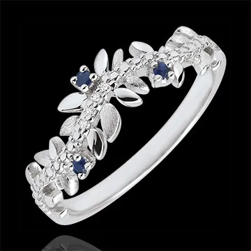 Ring Magische Tuin - Gebladerte Royal - 9 karaat witgoud, Diamant en Saffieren - 9 karaat