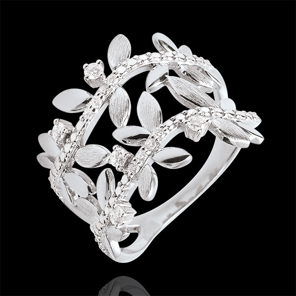 Ring Magische Tuin - Gebladerte Royal - dubbele - Diamanten en 18 karaat witgoud