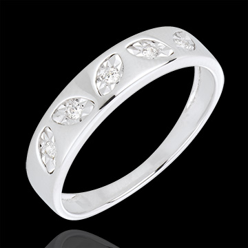 Ring kleine blaadjes 18 karaat witgoud en 5 Diamanten
