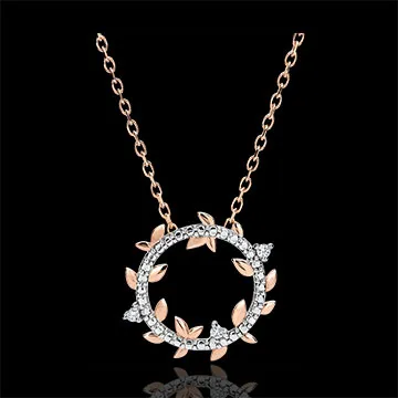 Halsketting Cirkel Magische Tuin - Gebladerte Royal - 9 karaat roségoud met Diamanten