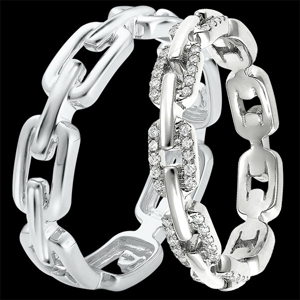 Maillon Cubain Duo Wedding Bands – White Gold & Diamonds – 18 Carats