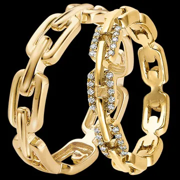 Maillon Cubain Ehering-Duo – Gelbgold & Diamanten – 9-karätiges Gold
