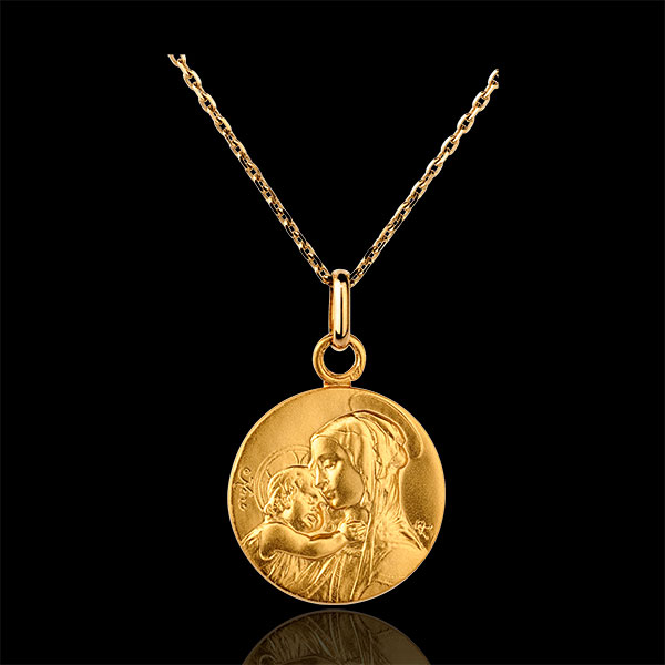 Medaglia Madonna con bambino- 16mm - Oro giallo - 18 carati