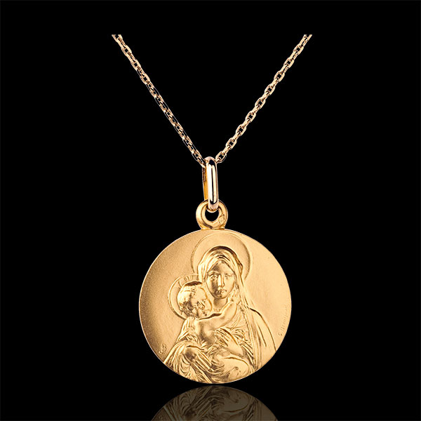 Medaglia- Madonna con Bambino classica- Oro giallo - 18 carati -18mm