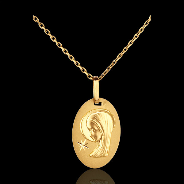 Medaglia Madonna con stella - forma ovale - Oro giallo - 18 carati