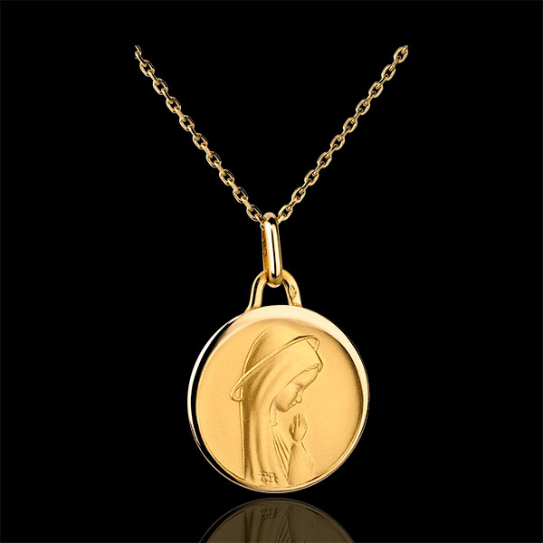 Medaglia Madonna - design moderno - bordi bombati - Oro giallo - 18 carati