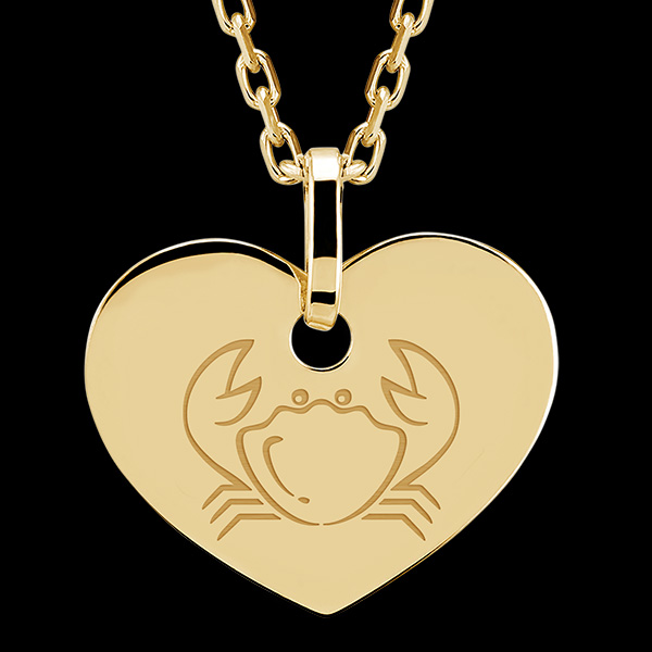 Médaille coeur gravée - Cancer - or blanc 9 carats - Collection Zodiac Yours - Edenly Yours