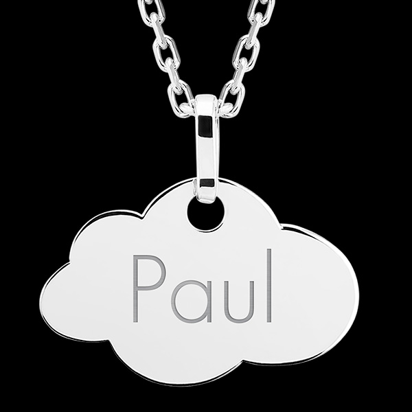 Médaille nuage gravée - or blanc 9 carats - Collection Baby Yours - Edenly Yours
