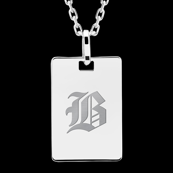 Médaille rectangle gravée - or blanc 9 carats - Collection ABC Yours - Edenly Yours