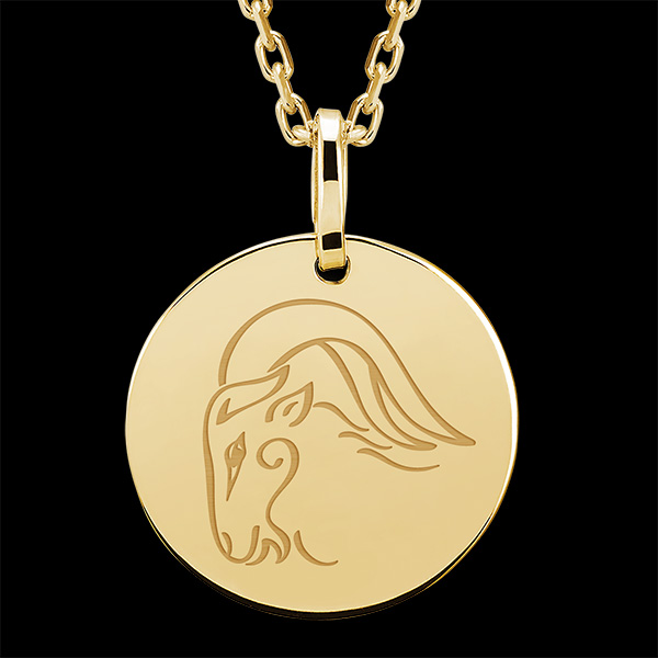 Médaille ronde gravée - Capricorne - or blanc 9 carats - Collection Zodiac Yours - Edenly Yours