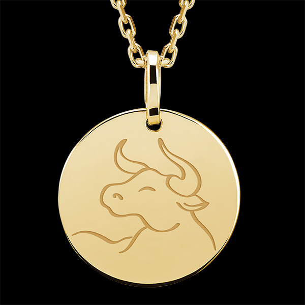 Médaille ronde gravée - Taureau - or blanc 9 carats - Collection Zodiac Yours - Edenly Yours