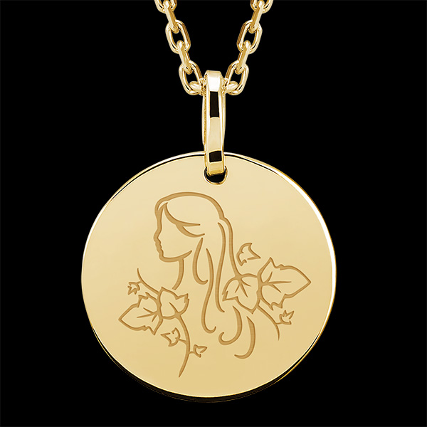 Médaille ronde gravée - Vierge - or blanc 9 carats - Collection Zodiac Yours - Edenly Yours
