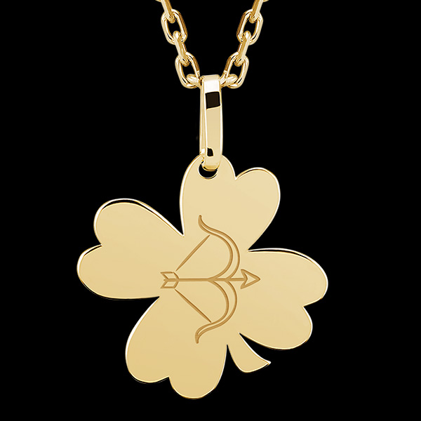 Médaille trèfle gravée - Sagittaire - or jaune 9 carats - Collection Zodiac Yours - Edenly Yours