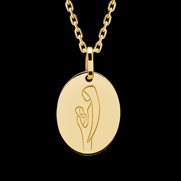 Médaille Vierge à l'enfant - or jaune 18 carats