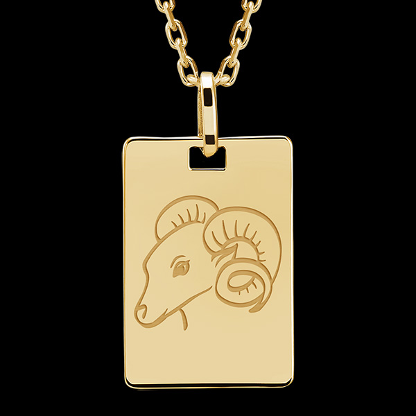 Medalion dreptunghi gravat - Aries - aur galben de 9 carate - Colecția Zodiac Yours - Edenly Yours