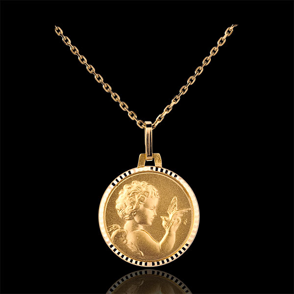 Medalion Înger cu porumbel 14mm - aur galben de 18K