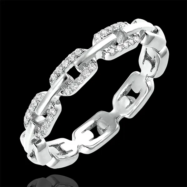 Anillo Mirada de Oriente - Eslabones Cubanos Diamants variation - oro blanco de 18 quilates y diamantes