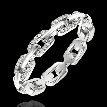 Anillo Mirada de Oriente - Eslabones Cubanos Diamants variation - oro blanco de 9 quilates y diamantes