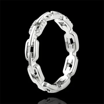 Anillo Mirada de Oriente - Eslabones Cubanos Diamants variation - oro blanco de 18 quilates y diamantes