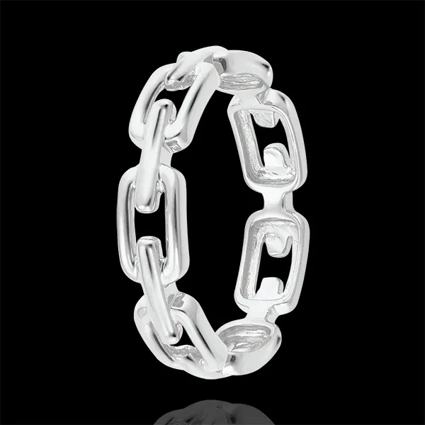 Anillo Mirada de Oriente - Eslabones Cubanos medio - oro blanco de 18 quilates