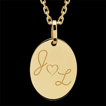 Medalion oval gravat - aur galben de 9 carate - Colecția ABC Yours - Edenly Yours