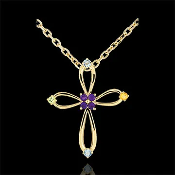 Pendentif Croix Byzance arrondie - or jaune 9 carats