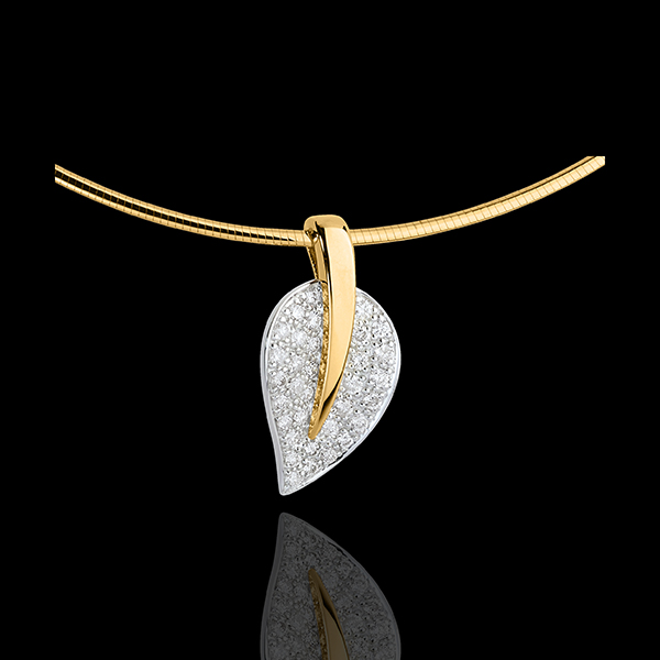 Naszyjnik z zawieszką Życiodajny Liść - złoto białe i złoto żółte 18-karatowe
