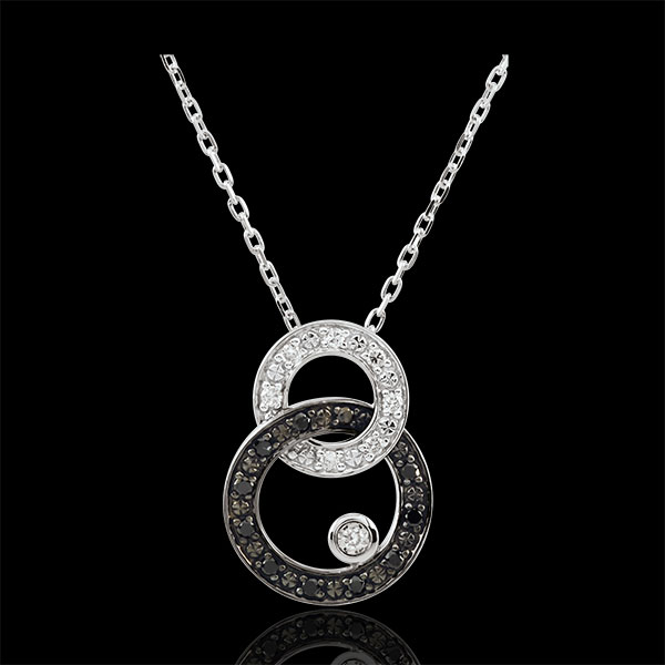 Necklace Clair Obscure - white gold - Moon Duo - black and white diamonds