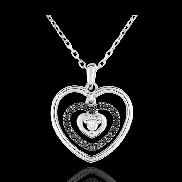 Necklace Printed Heart White Gold - Black Diamonds