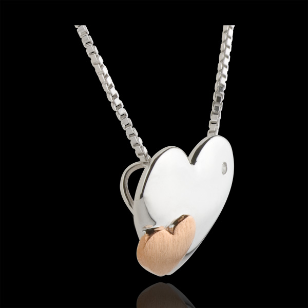 Necklace Sweet Hearts - Pink gold and white gold