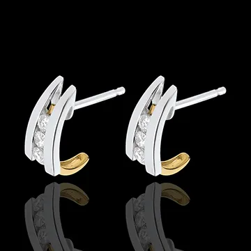 Boucles d'oreilles accroche coeur duo - or blanc et or jaune 18 carats