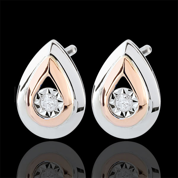 Boucles d'oreilles Larmes d'antilope - puces or blanc et or rose 9 carats