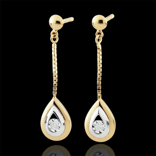 Boucles d'oreilles Larmes d'antilope - pendantes or blanc et or jaune 9 carats
