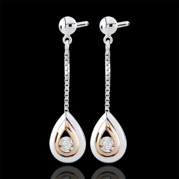Boucles d'oreilles Larmes d'antilope - pendantes or blanc et or rose 9 carats