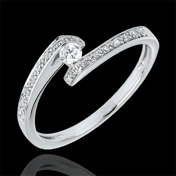Bague Solitaire accompagné Nid Précieux - Promise or blanc 9 carats - diamant 0.08 carats