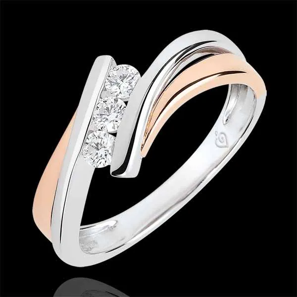 Bague de fiançailles Nid Précieux - Trilogie diamant grand modèle - or rose et or blanc 18 carats