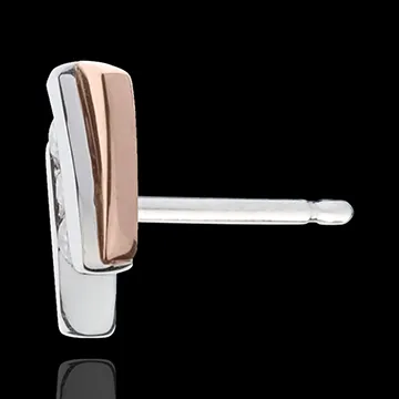 Earring Precious Nest - Trilogy Diamond - pink gold and white gold - 3 dimaonds - 18 carats