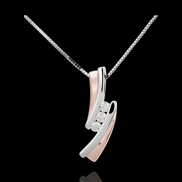 Pendentif Nid Précieux - Trilogie diamant - 3 diamants - or blanc et or rose 18 carats