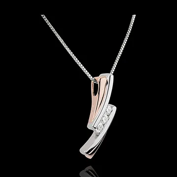 Pendentif Nid Précieux - Trilogie diamant - 3 diamants - or blanc et or rose 18 carats
