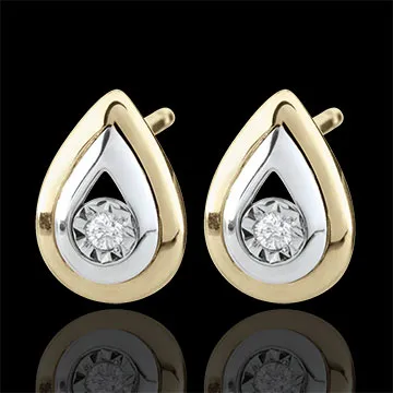 Boucles d'oreilles Larmes d'antilope - puces or blanc et or jaune 9 carats