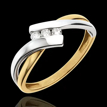 Bague Trilogie Nid Précieux - 2 ors - 3 diamants - or blanc et or jaune 18 carats