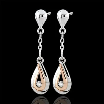 Boucles d'oreilles Goutte de rosée - or blanc et or rose 18 carats
