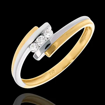 Trilogie Nid Précieux - Double Jonc - or blanc et or jaune 18 carats