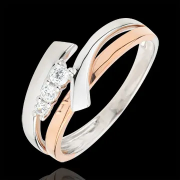 Bague de fiançailles Nid Précieux - Trilogie variation - 3 diamants - or blanc et or rose 9 carats