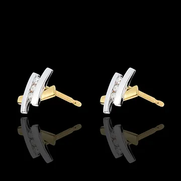 Earring Precious Nest - Golden Bridge - yello gold and white gold - 18 carats