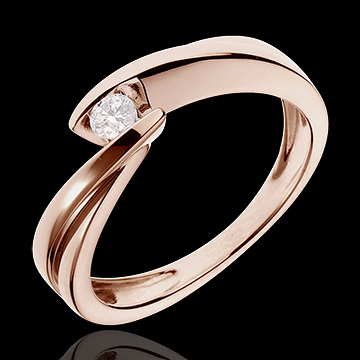 Solitaire Ring Precious Nest - Wave - Pink gold - 0.1 carat diamond - 18 caarts