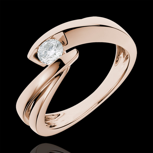 Solitaire Ring Precious Nest - Wave - Pink gold - 0.27 carat diamond - 18 carats